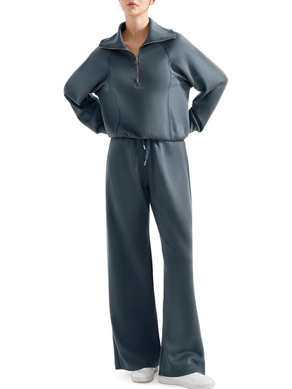 💥Women 2 Piece Lounge Matching Set Wide Leg Sweatpant Half Zip Sweatshirt