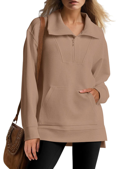 Women's Oversized High Neck Half Zip Knit Sweatshirt