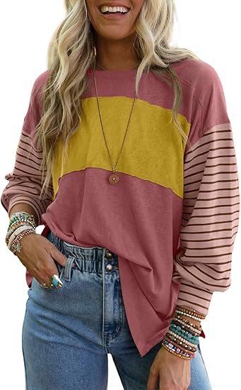 ✨Women's Cute Color Block Long Sleeve Casual Top