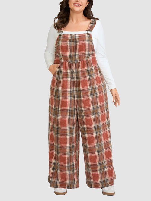 Plaid Wide Leg Overalls For Pumpkin Patch