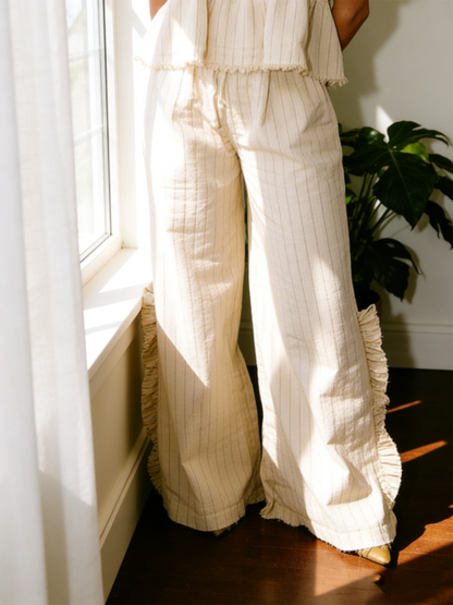 Women's Plaid Ruffle Puff Sleeve Pajamas Set