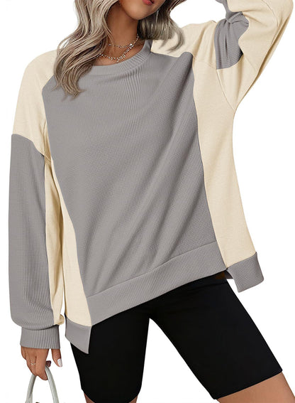✨Women's Oversized  Waffle Knit Crewneck Long Sleeve Sweatshirts