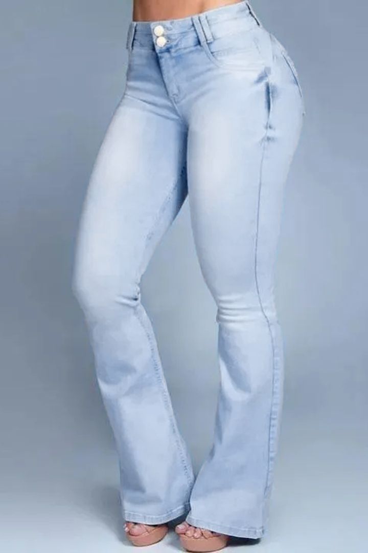Button Front Butt Lifting Flare Jeans