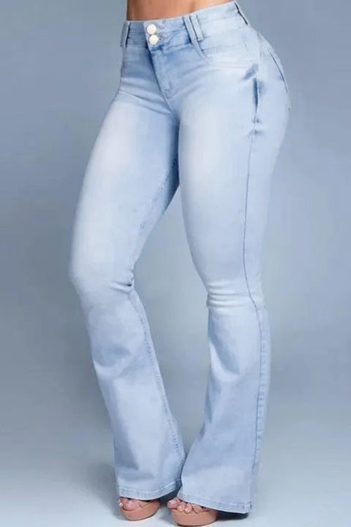 Button Front Butt Lifting Flare Jeans