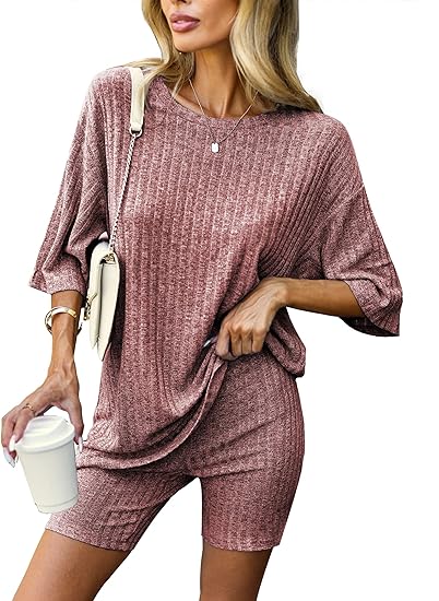 🔥Ribbed Knit T-shirt Shorts Lounge Sets (BUY 2 FREE SHIPPING)