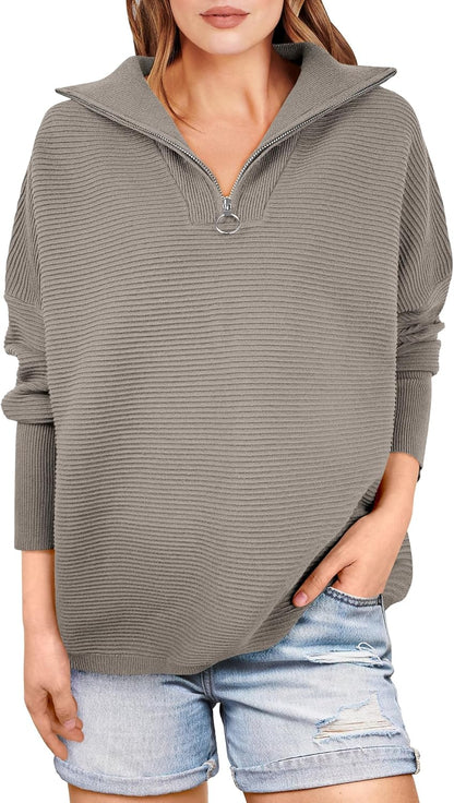 Quarter Zip Oversized Rib Knit Cozy Pullover Sweaters Top(50% OFF!!!)