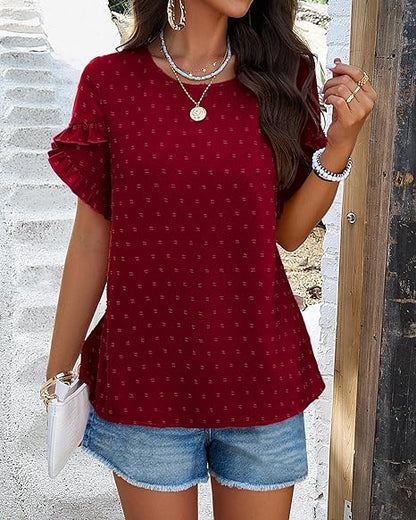 💥Women's Ruffle Short Sleeve Crewneck Blouses (BUY 2 FREE SHIPPING)
