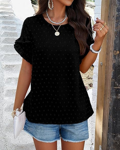 💥Women's Ruffle Short Sleeve Crewneck Blouses (BUY 2 FREE SHIPPING)