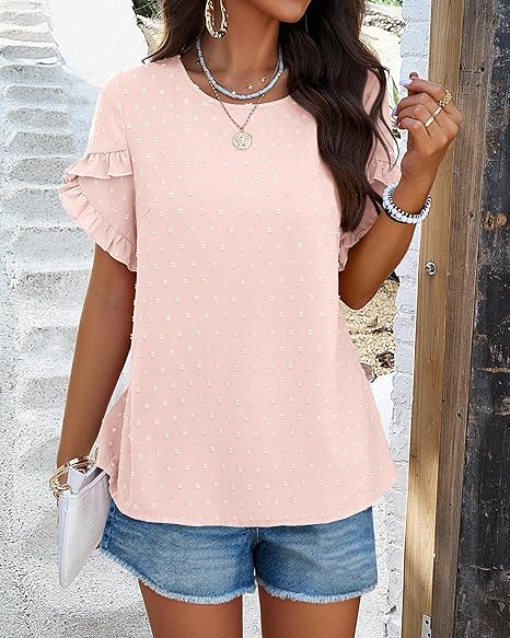 💥Women's Ruffle Short Sleeve Crewneck Blouses (BUY 2 FREE SHIPPING)