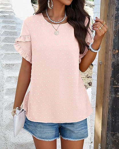 💥Women's Ruffle Short Sleeve Crewneck Blouses (BUY 2 FREE SHIPPING)