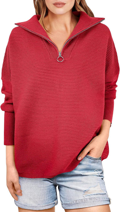 Quarter Zip Oversized Rib Knit Cozy Pullover Sweaters Top(50% OFF!!!)