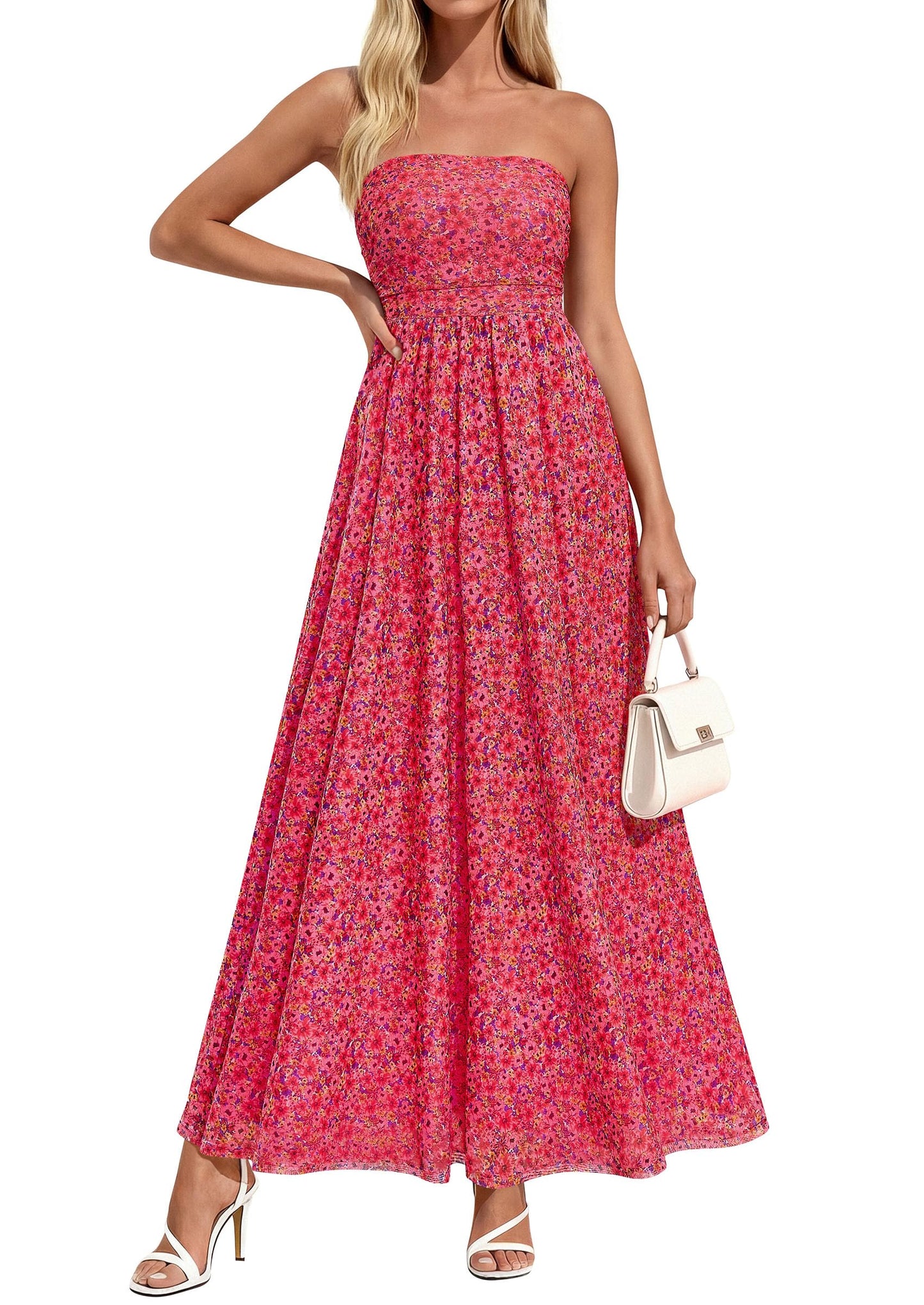Womens Boho Maxi Dress Summer Floral Tube Strapless Wedding Guest Dresses