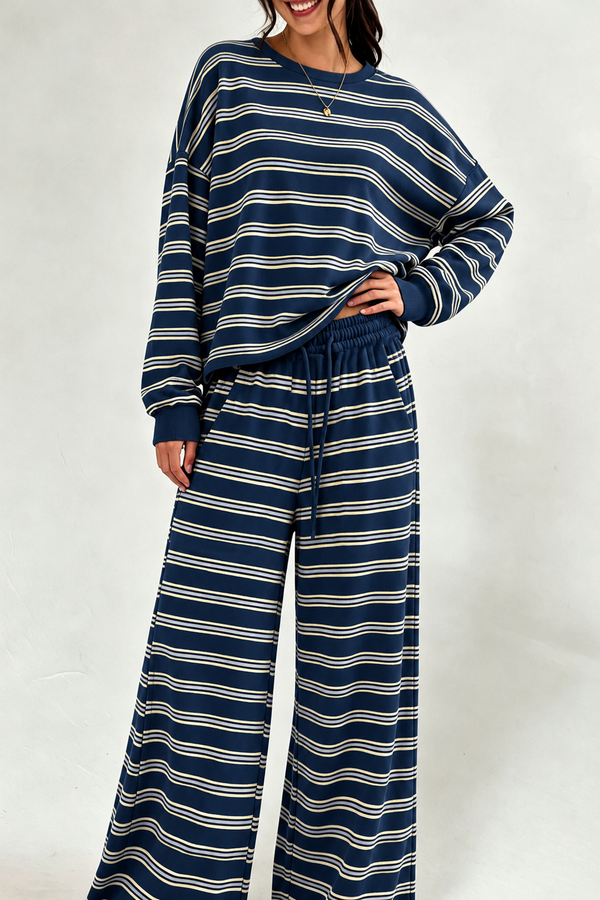 Women Striped Cross Back Loungewear 2 Piece Set