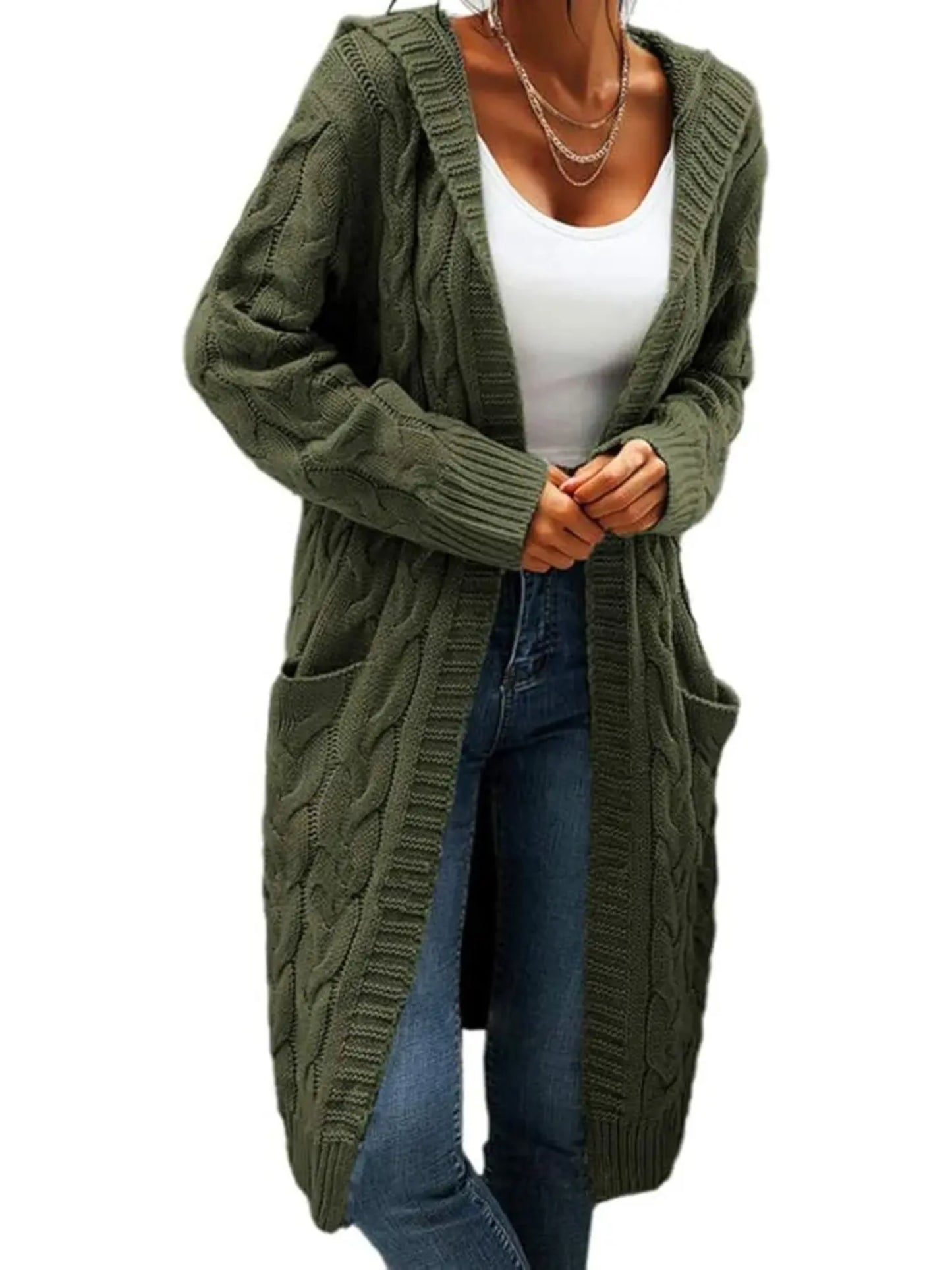 Hooded Cable‑Knit Long Cardigan | Elevated Relaxed Silhouette