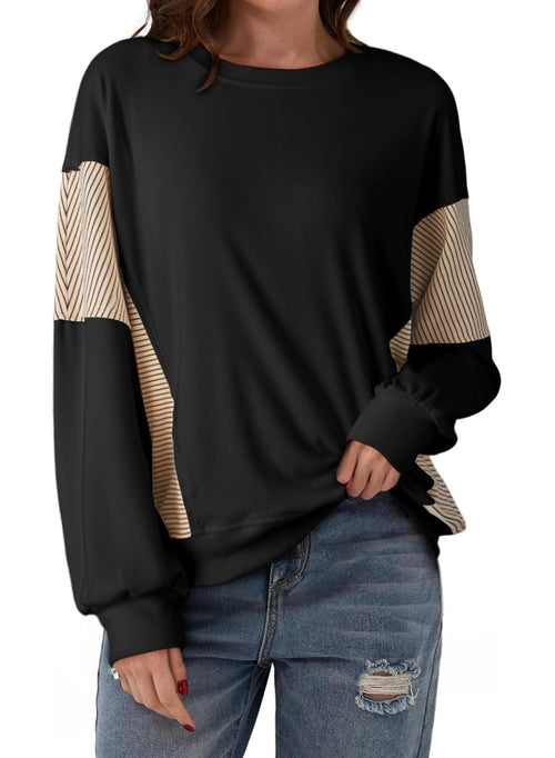 ✨Women's Crewneck Patchwork Stripe Long Sleeve Pullover Sweatshirts