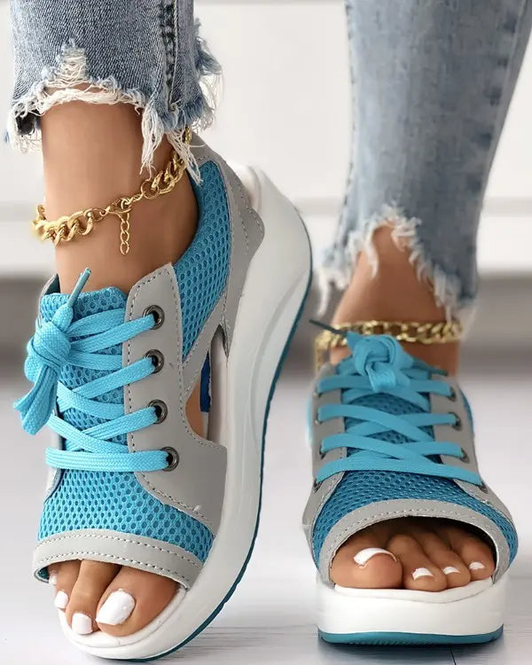 💖Hot Sale - 48% OFF🎁CONTRAST PANELED CUTOUT LACE-UP MUFFIN SANDALS