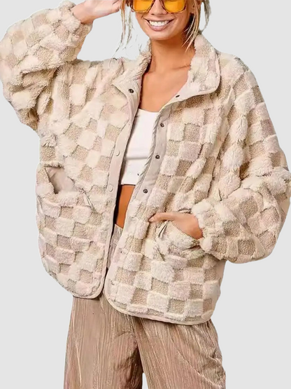 ✨Women Winter Casual Checkered Fleece Fuzzy Oversized Sherpa Jacket Shacket