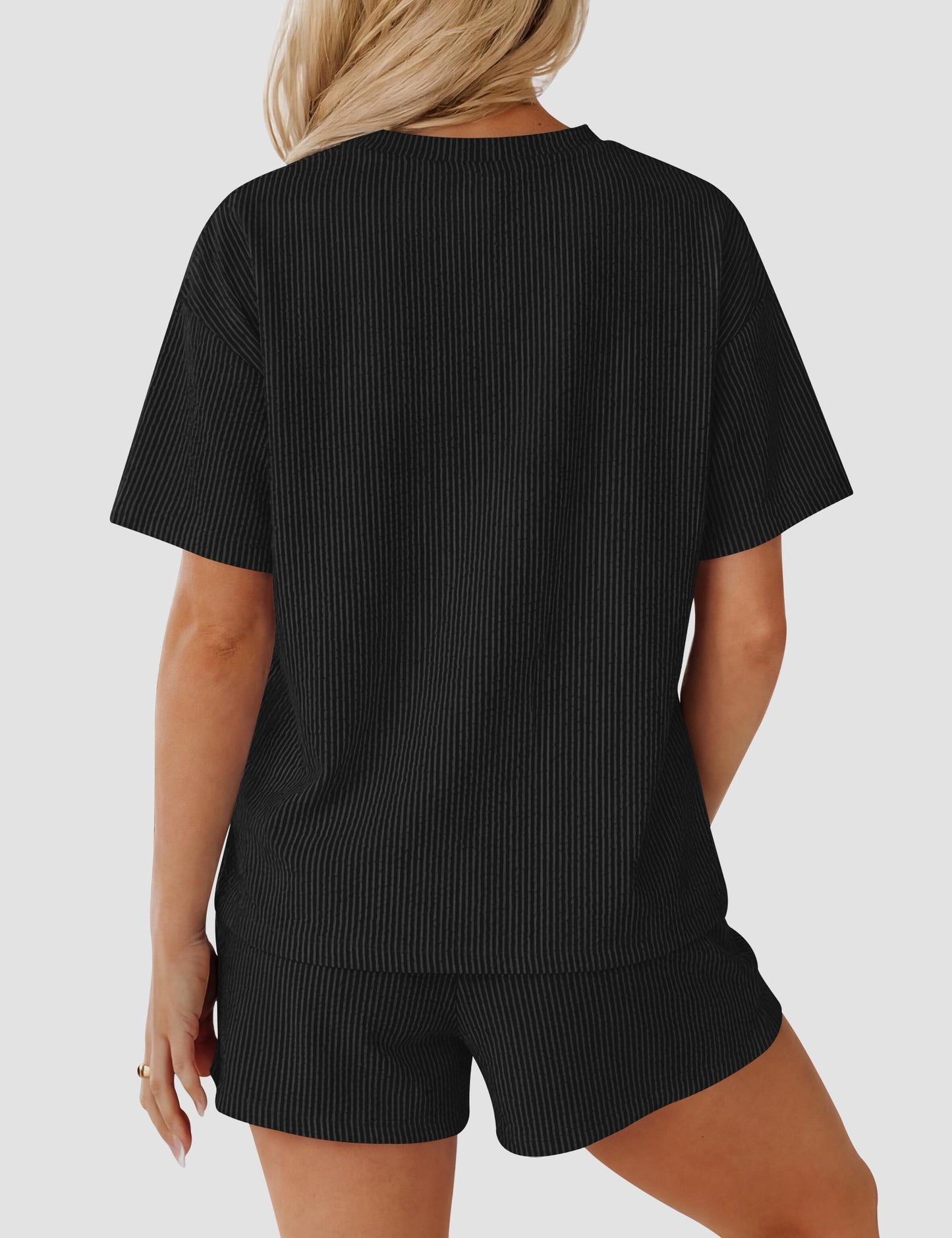 Women's Ribbed V-Neck Lounge Set with Pockets