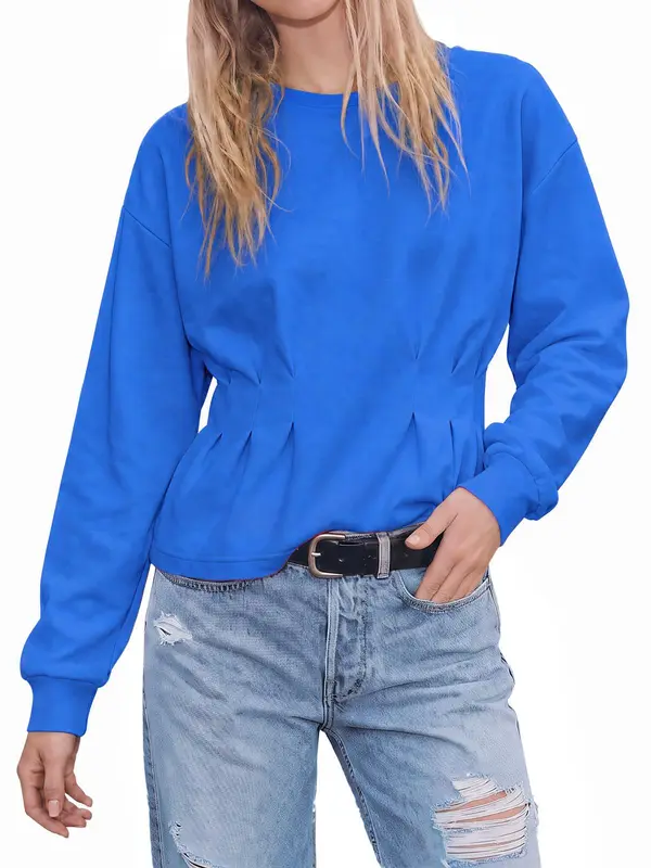 🎀Womens Crew Neck Drop Shoulder Cinched Waist Fall Top