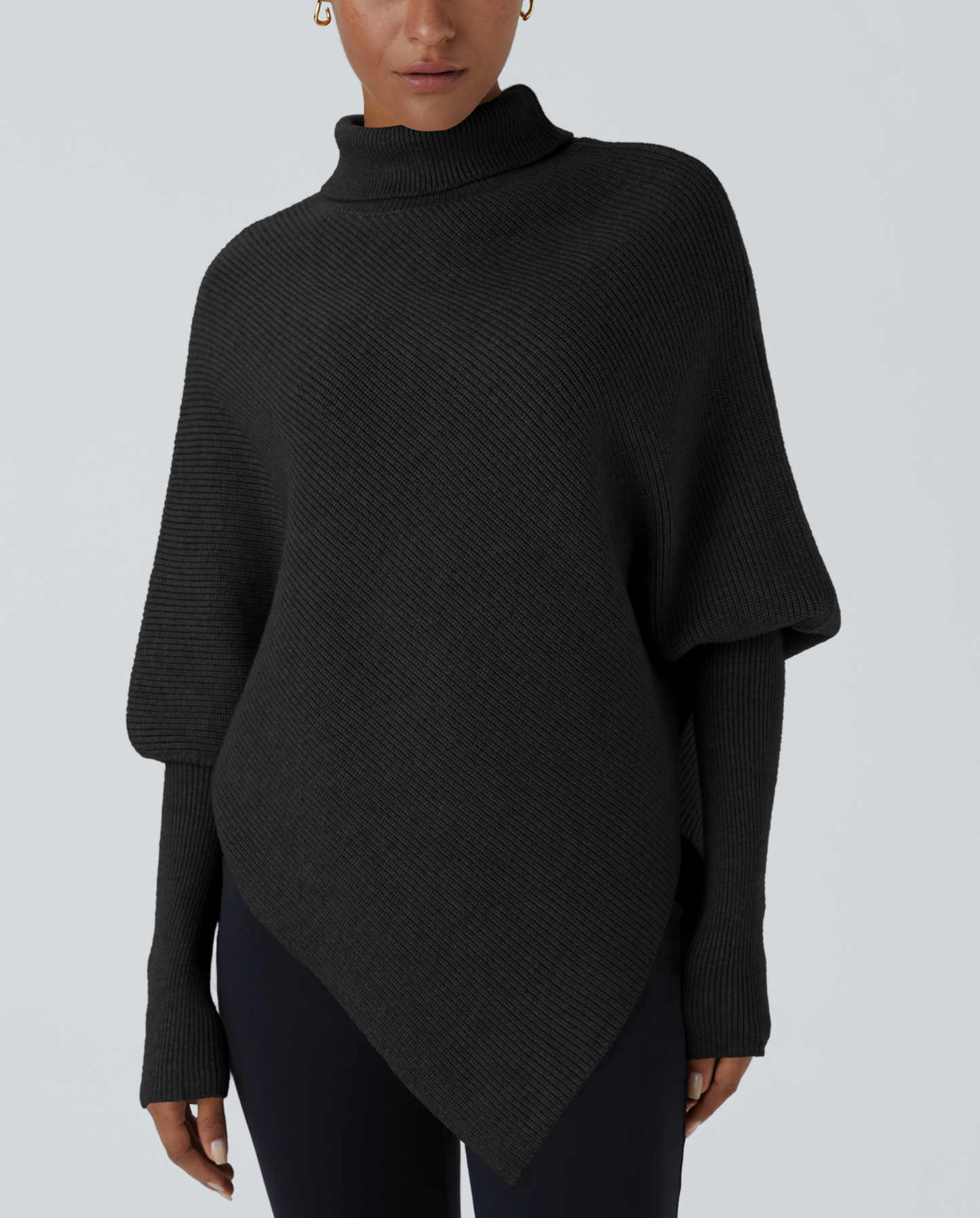 Turtleneck Batwing Long Sleeve Asymmetric Hem Sweater