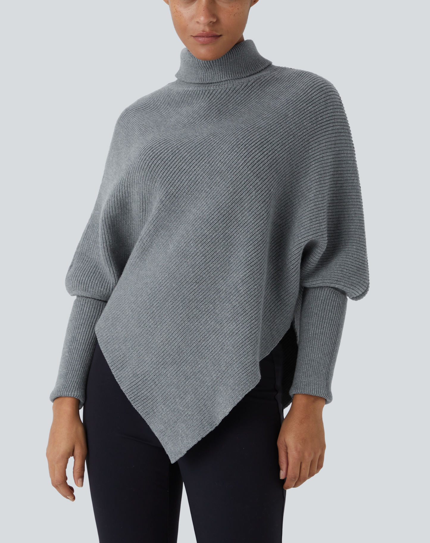 Turtleneck Batwing Long Sleeve Asymmetric Hem Sweater