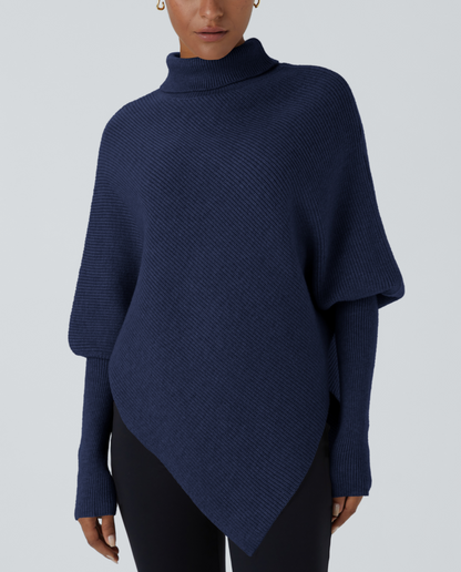 Turtleneck Batwing Long Sleeve Asymmetric Hem Sweater