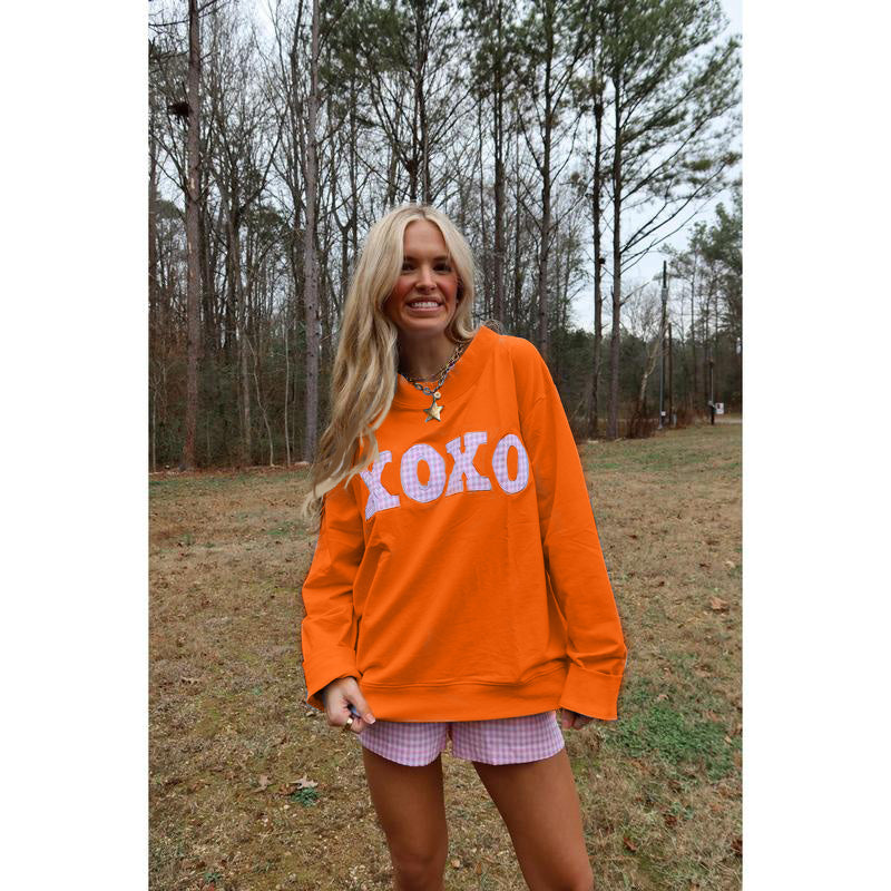 XOXO Gingham Mock Neck Sweatshirt