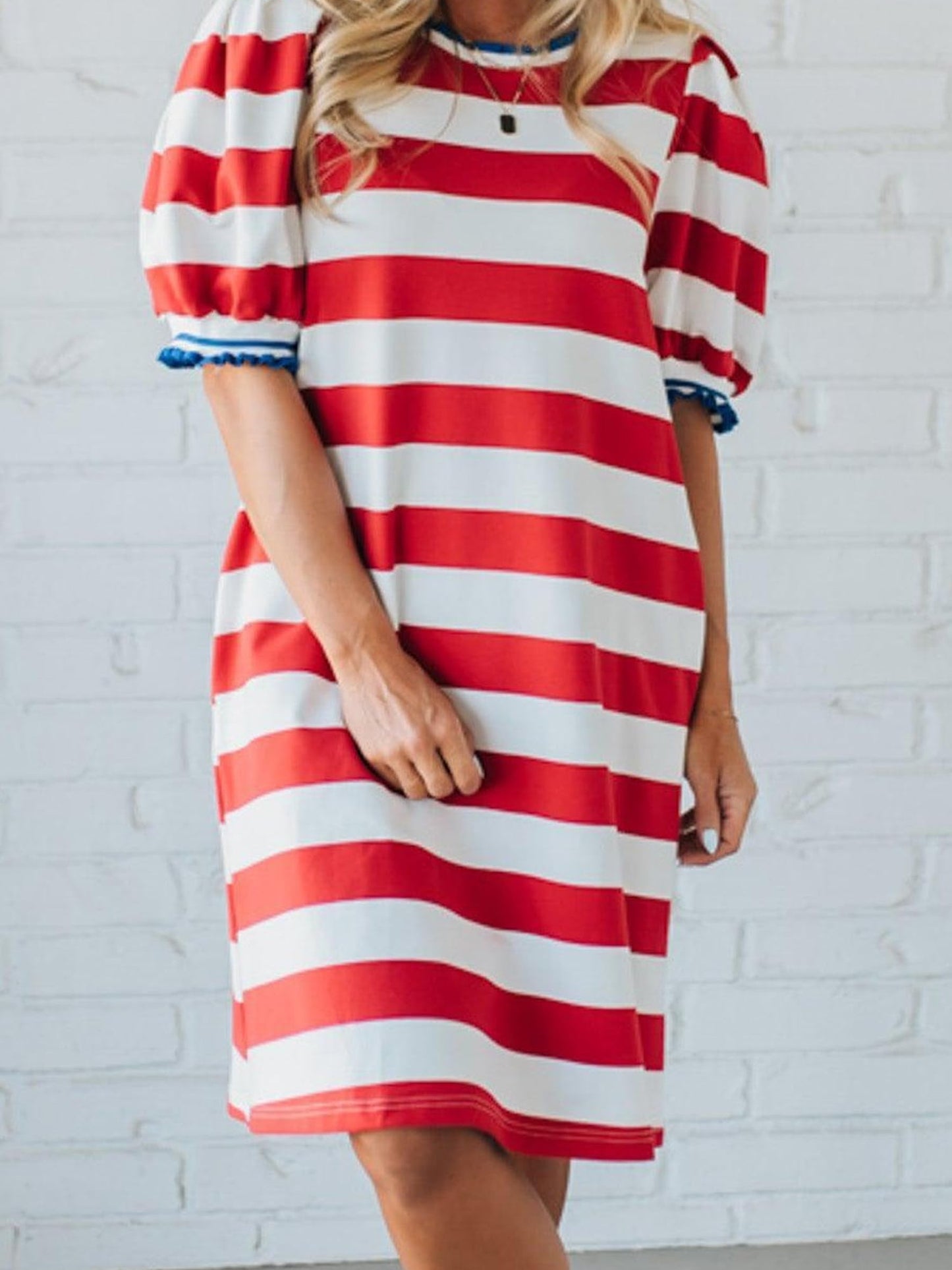 Womens Stripe Contrast Trim Dresses Casual Fashion Summer Shift Mini Dress Striped