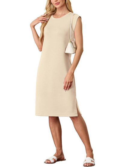 ✨Women Round Neck Loose Split Wrinkle-Free Midi Dress with Pockets