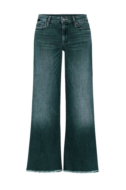 Washed Raw Hem Mid Waist Straight Leg Jeans