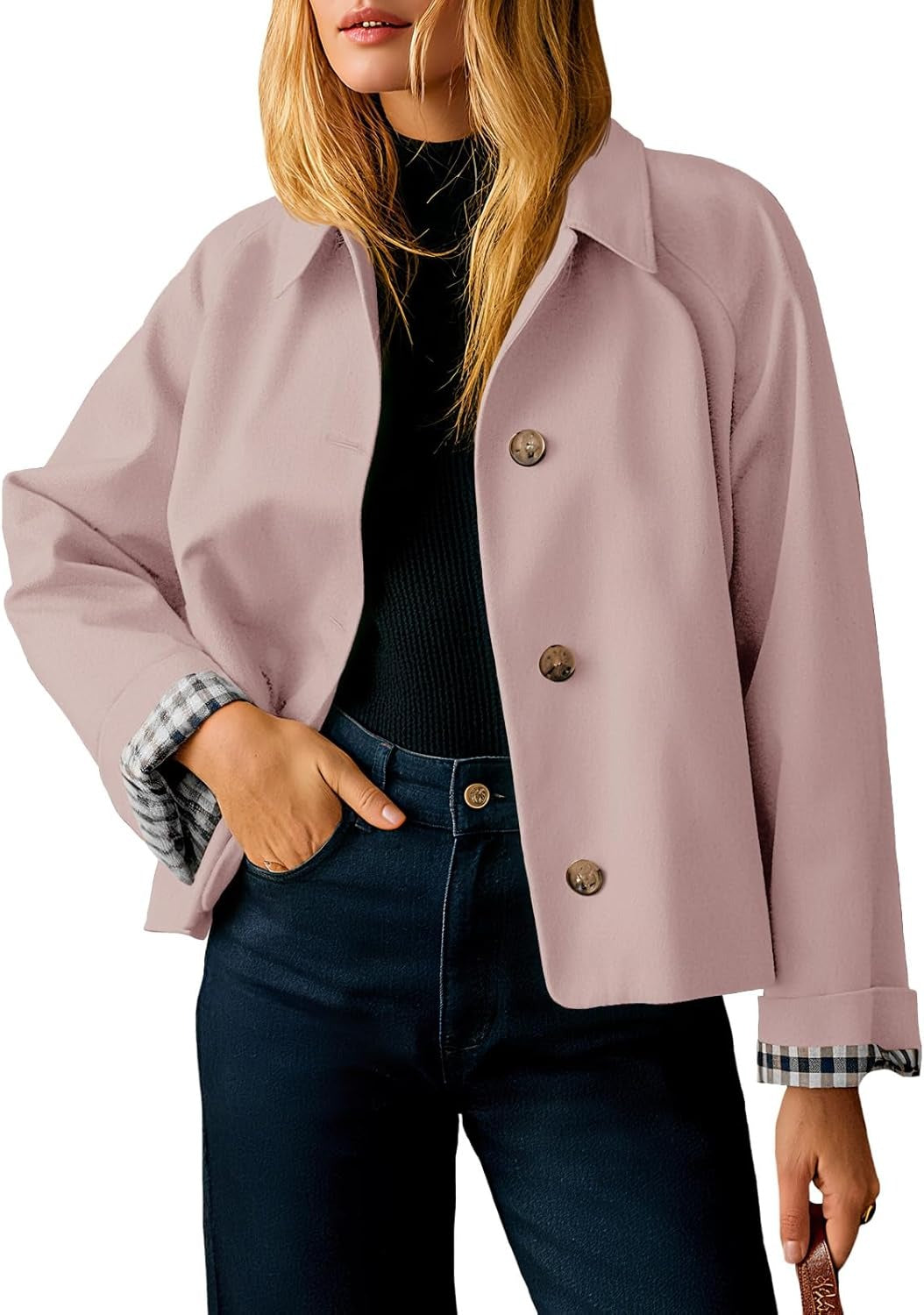 Womens Cropped Trench Coat Lightweight  Jacket Fall Windbreaker  Outerwear