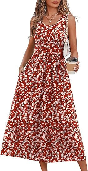 ⏰Hot Sale-Women's Sleeveless Printed Flowy Dress With Pockets