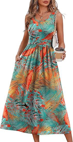 ⏰Hot Sale-Women's Sleeveless Printed Flowy Dress With Pockets