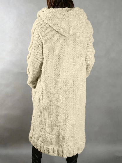 Women’s Hooded Cable Knit Long Cardigan