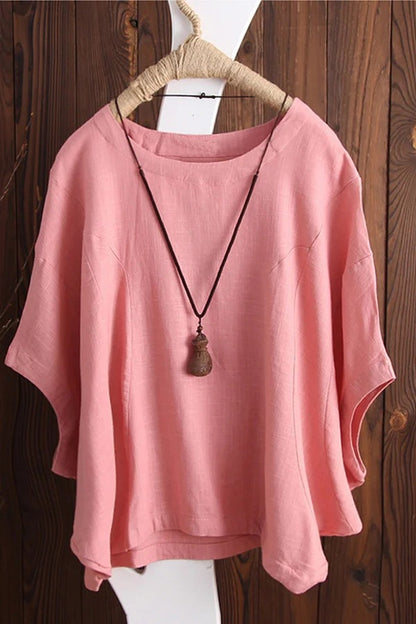 ✨Women's Cotton Tops Solid Color Batwing Short Sleeve Oversized T-Shirt