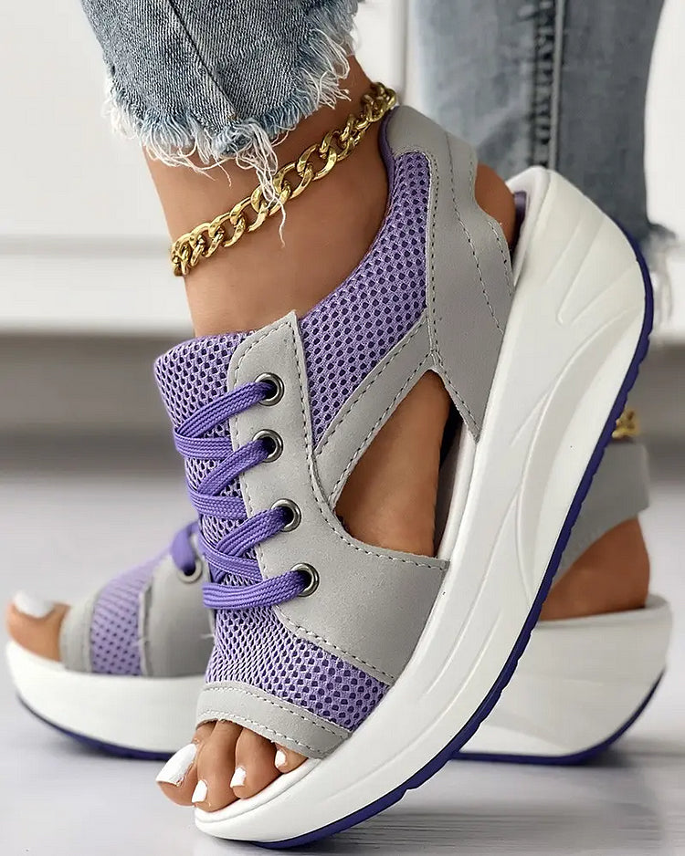 💖Hot Sale - 48% OFF🎁CONTRAST PANELED CUTOUT LACE-UP MUFFIN SANDALS