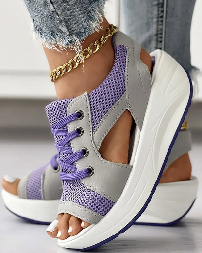 💖Hot Sale - 48% OFF🎁CONTRAST PANELED CUTOUT LACE-UP MUFFIN SANDALS