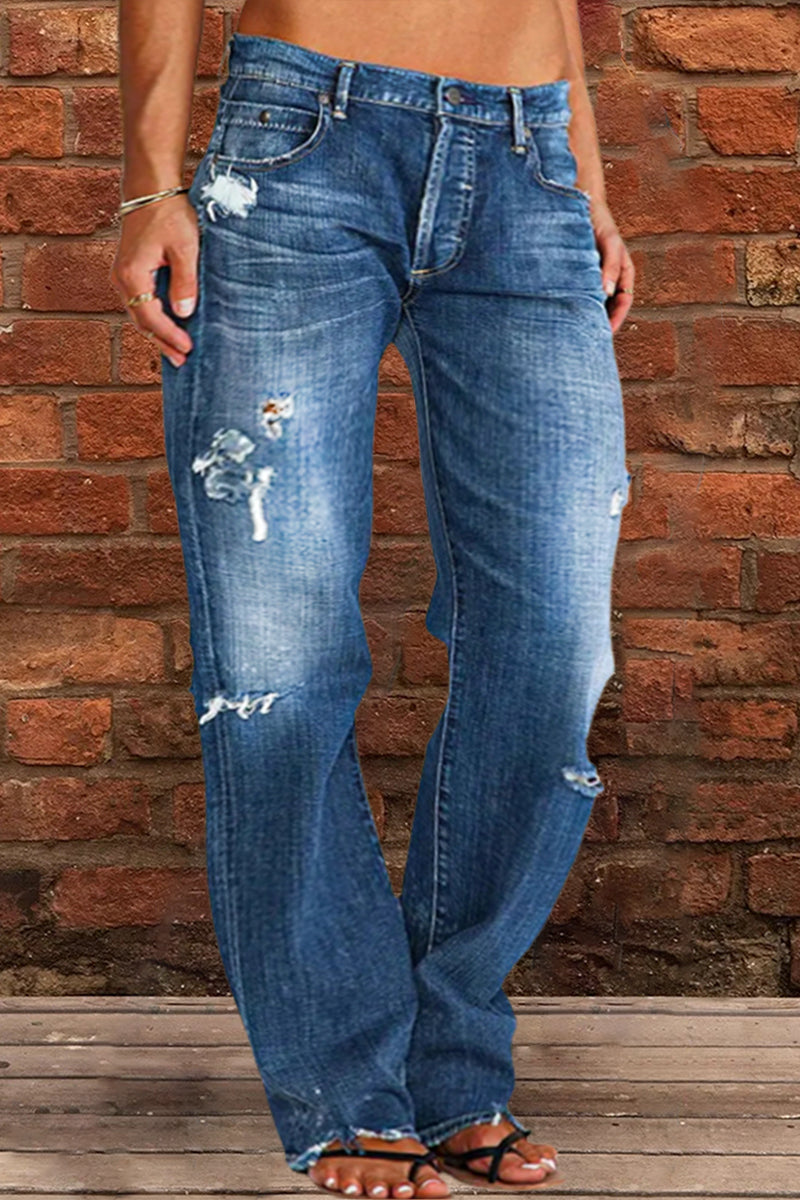 New Style Ripped Low Waist Straight Leg Jeans(Buy 2 Free Shipping)