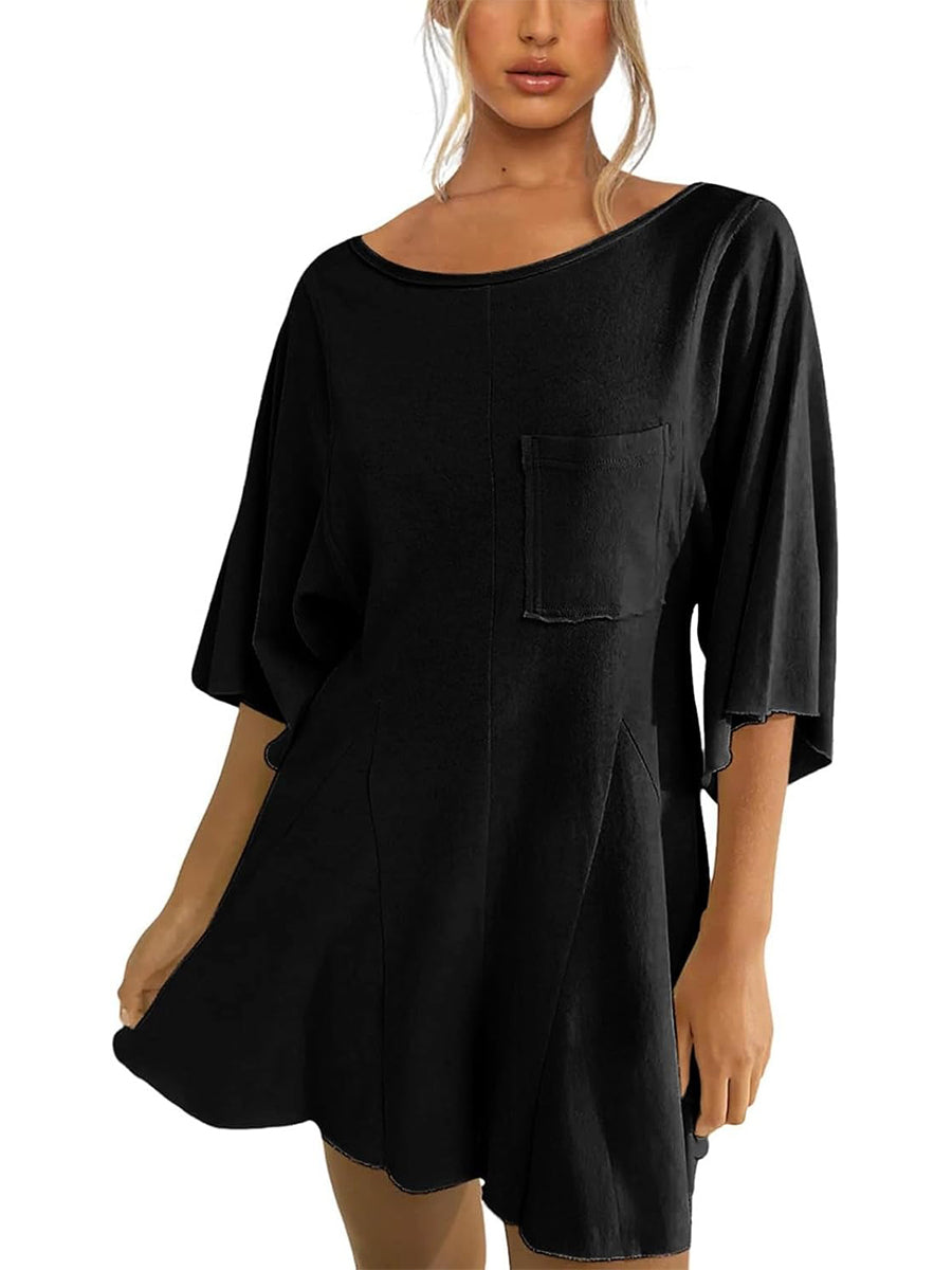 ⏰Hot Sale-Women's Short Sleeve Loose Ruffled Short Romper Dress with Pocket