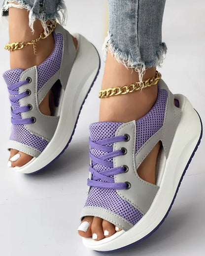 💖Hot Sale - 48% OFF🎁CONTRAST PANELED CUTOUT LACE-UP MUFFIN SANDALS