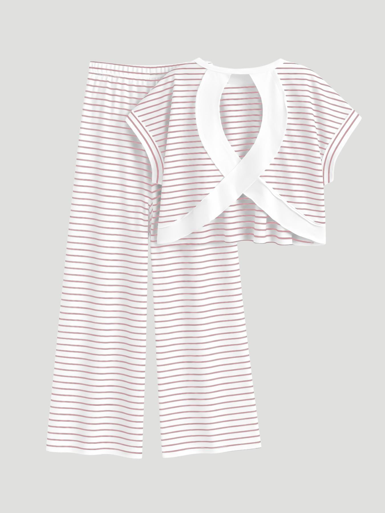 Women's Striped Cross-Back Crop Top & Wide Leg Pants Set