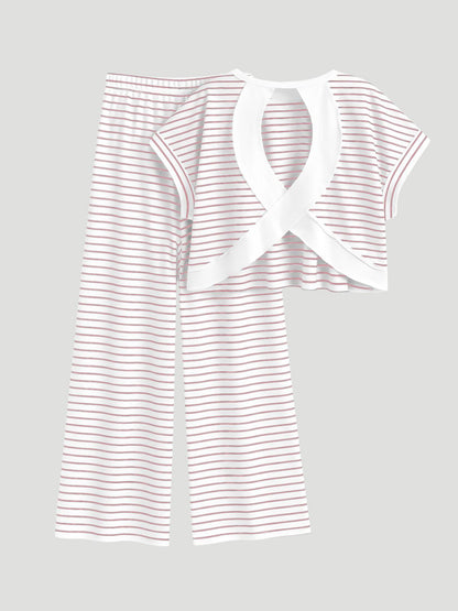 Women's Striped Cross-Back Crop Top & Wide Leg Pants Set