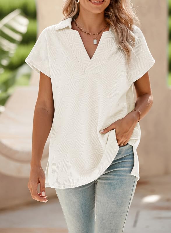 ✨ Women's Casual Collared V Neck Short Sleeve T Shirt