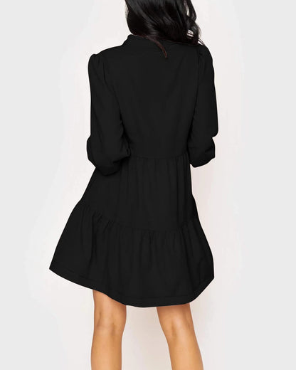 Women's  Casual V Neck Fall Long Sleeve Loose Ruffle Tiered Dress