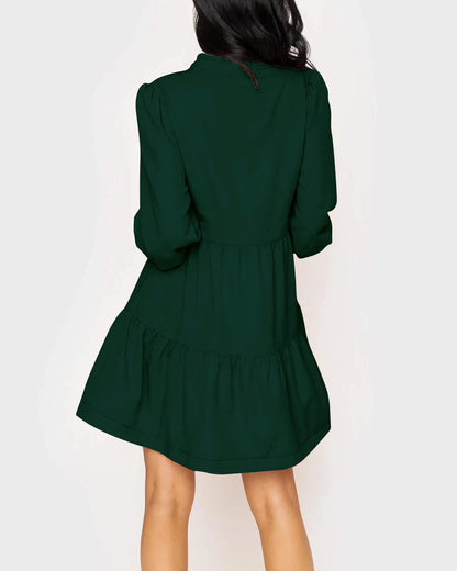 Women's  Casual V Neck Fall Long Sleeve Loose Ruffle Tiered Dress