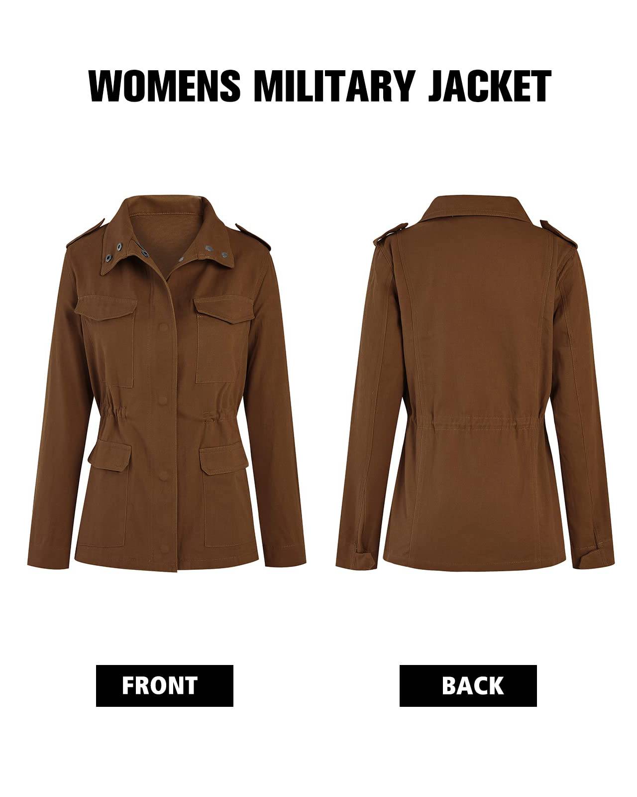 Women's Fall Stand Collar Zip Up Military Cotton Utility Safari Jacket