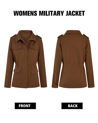 Women's Fall Stand Collar Zip Up Military Cotton Utility Safari Jacket