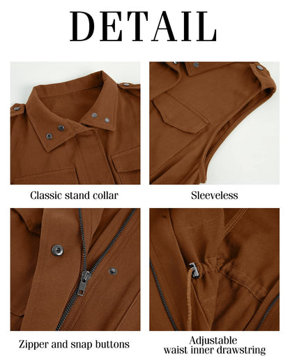 Women's Fall Stand Collar Zip Up Military Cotton Utility Safari Jacket