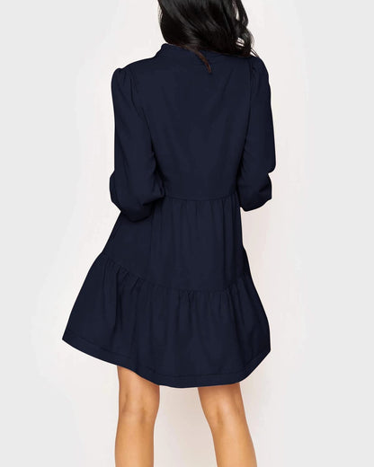 Women's  Casual V Neck Fall Long Sleeve Loose Ruffle Tiered Dress