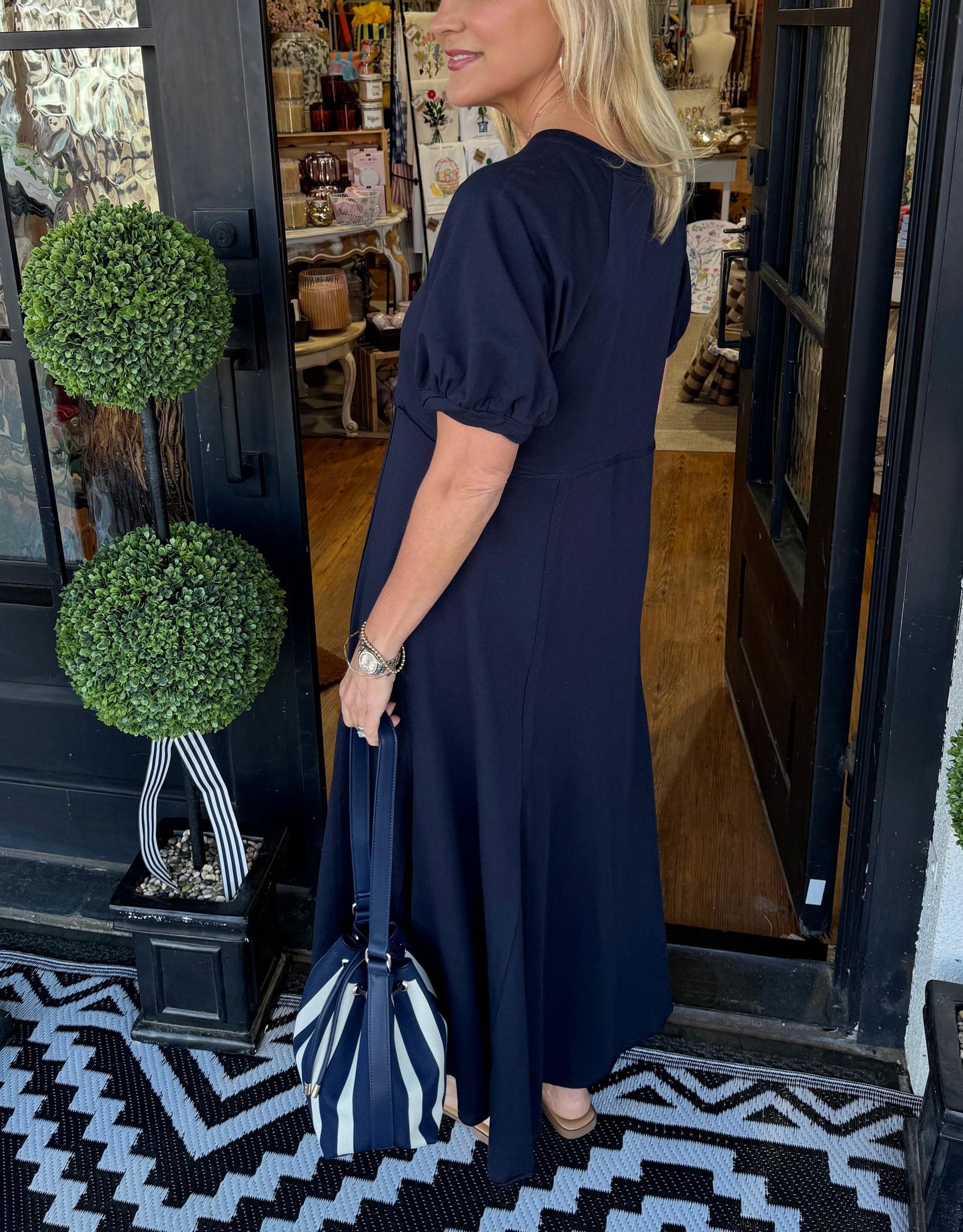 Women's Puff Sleeve Round Neck Long Dress